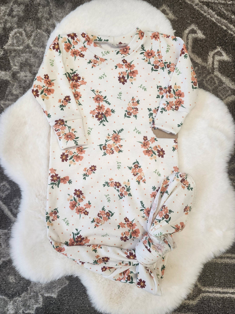 Flower Ribbed Knit Gown