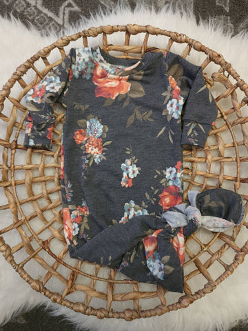 Rainbow and Floral Handmade Knotted Baby Gown: Gown