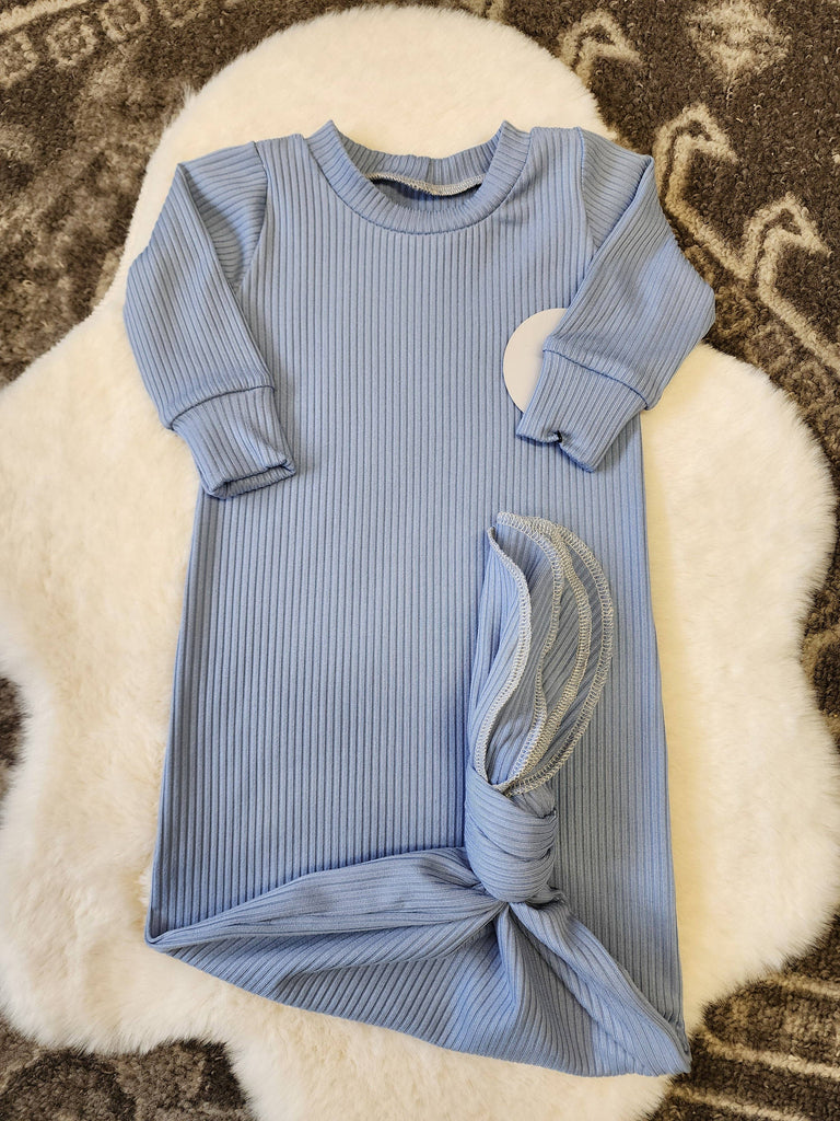 Blue Ribbed Knit Gown